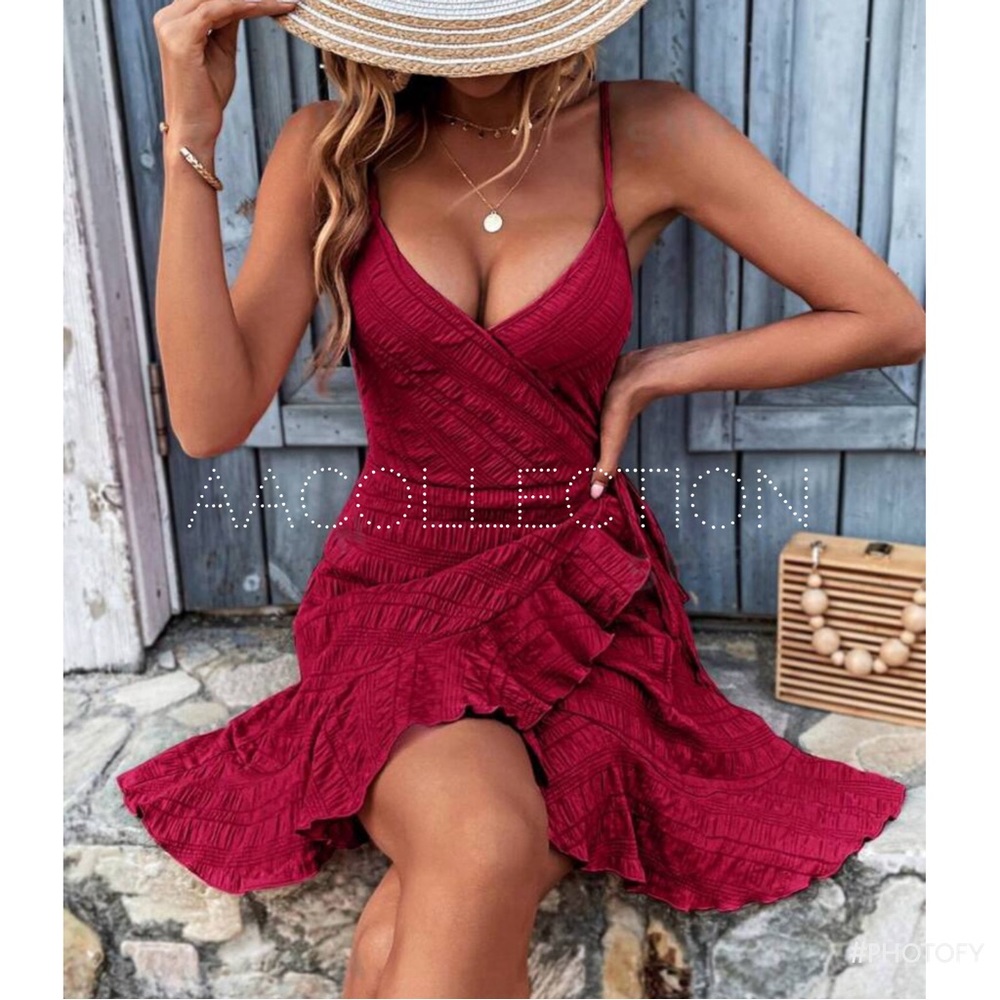 Boho Ruffle WRAP Tie Cami Tank Top Dress